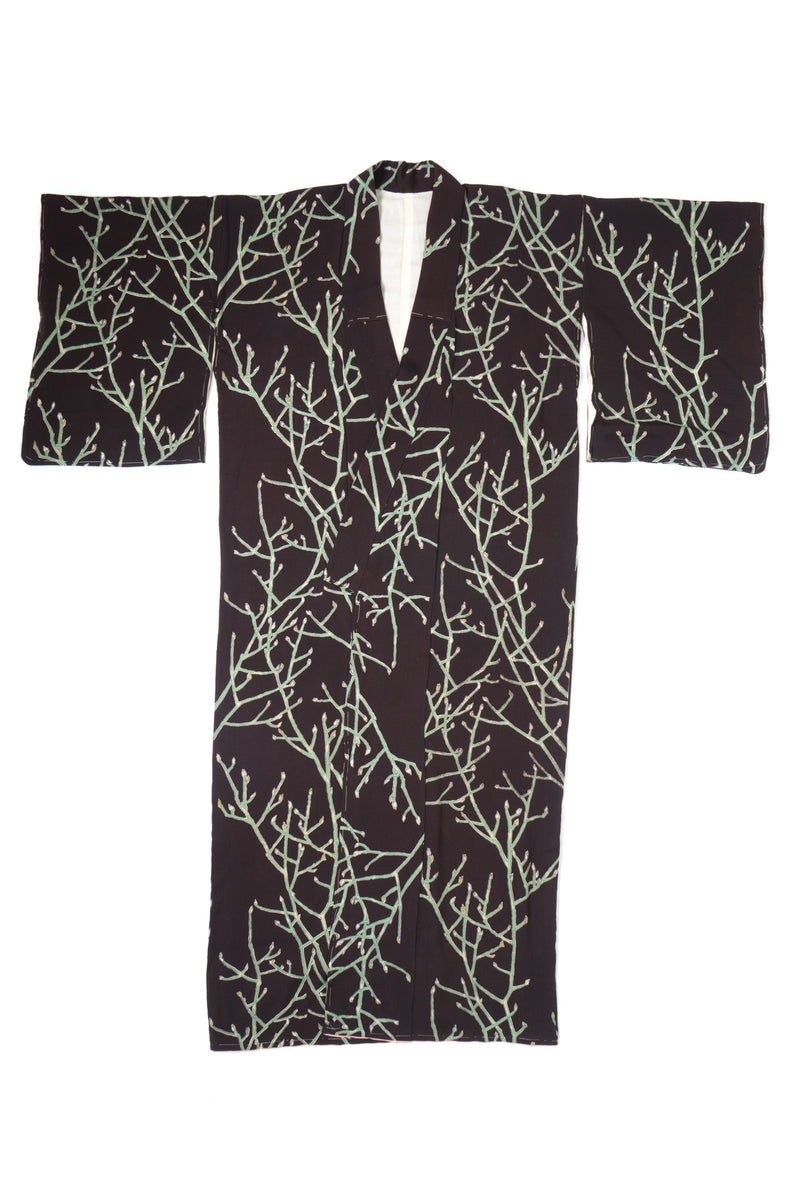 Japanese Silk Spring Bud Dries Van Noten Inspired Vintage Komon Kimono