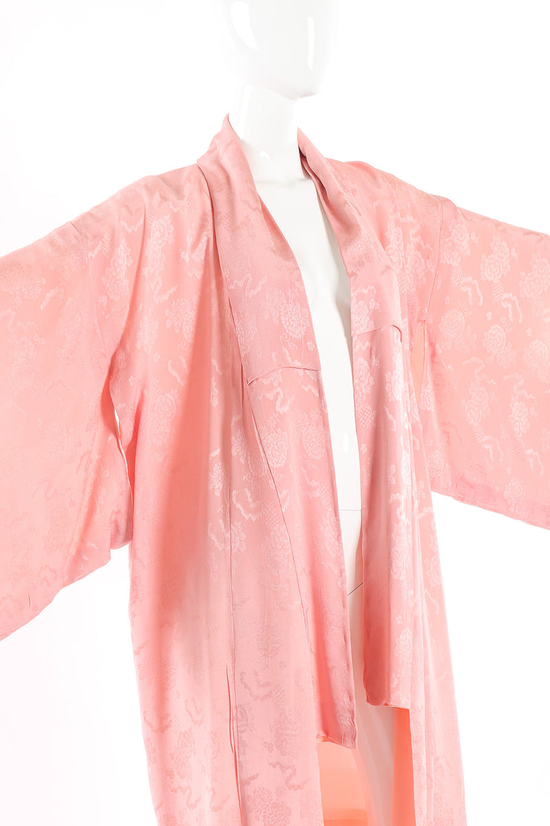 Pink kimono with embossed florals mannequin 3/4 arms out @recessla