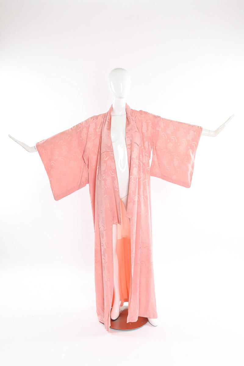 Pink kimono with embossed florals mannequin front arms up @recessla