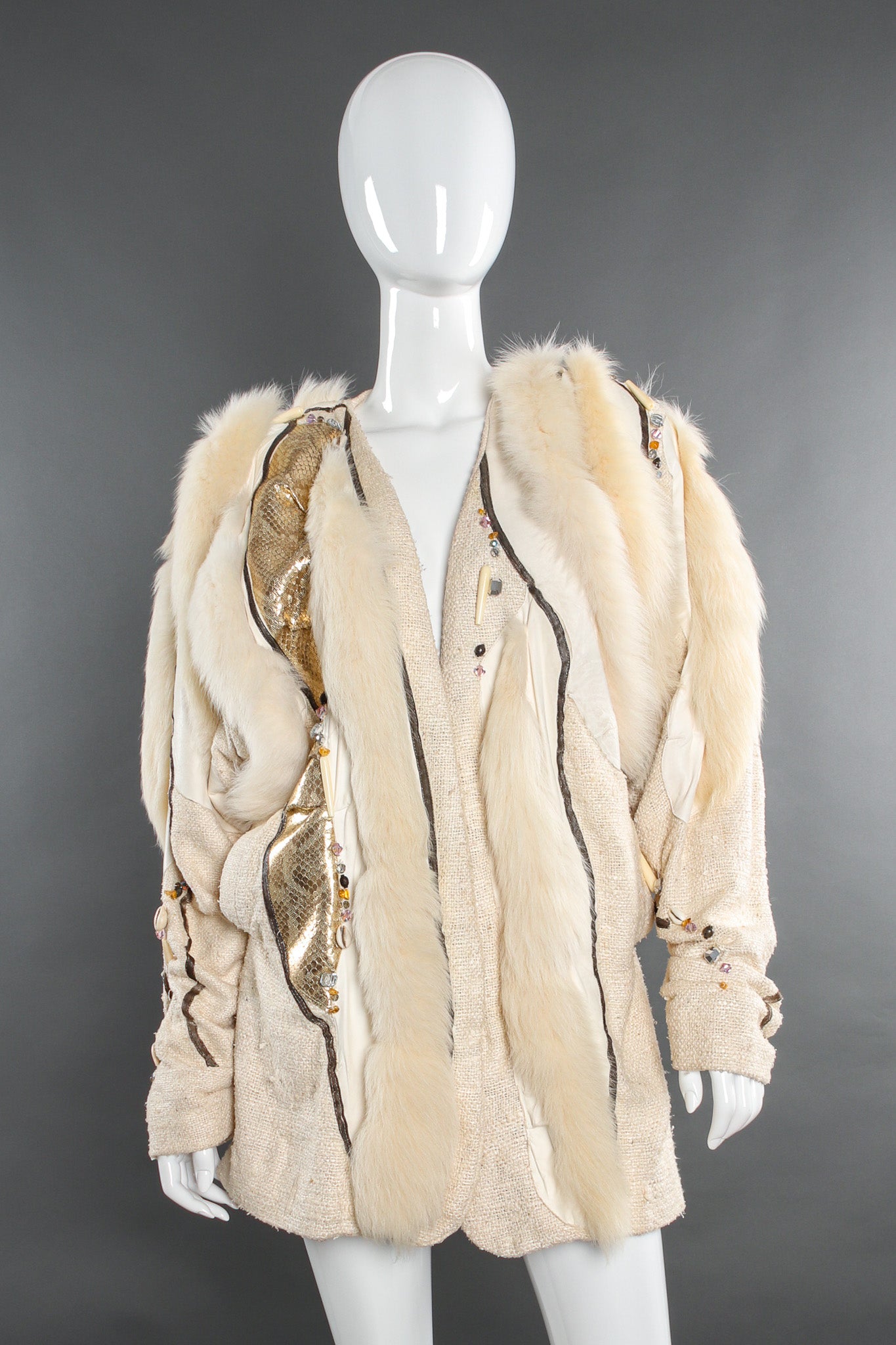 Vintage Kip Kirkendale Leather Fur Patchwork Jacket mannequin front @ Recess LA