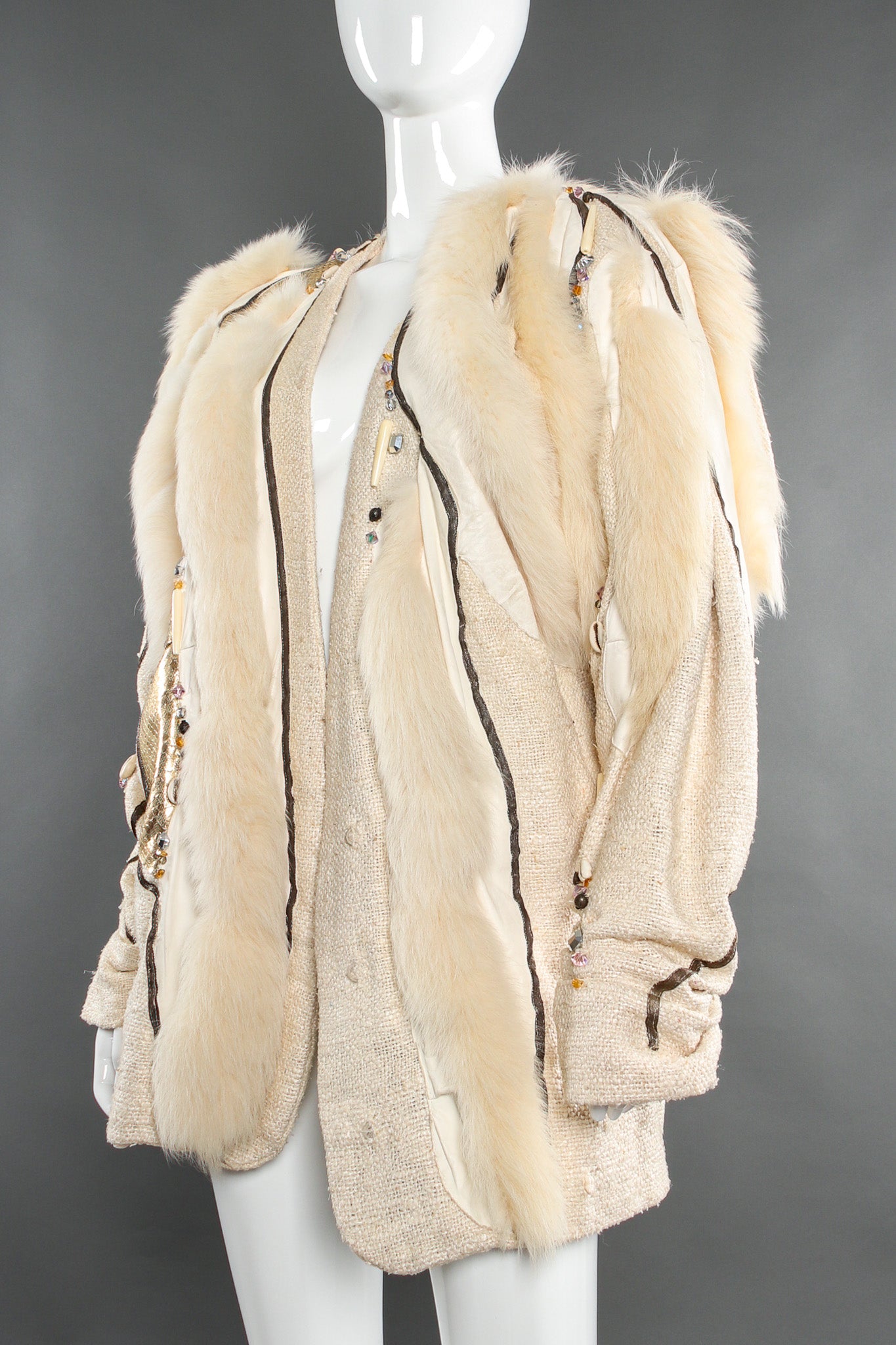 Vintage Kip Kirkendale Leather Fur Patchwork Jacket mannequin angle @ Recess LA