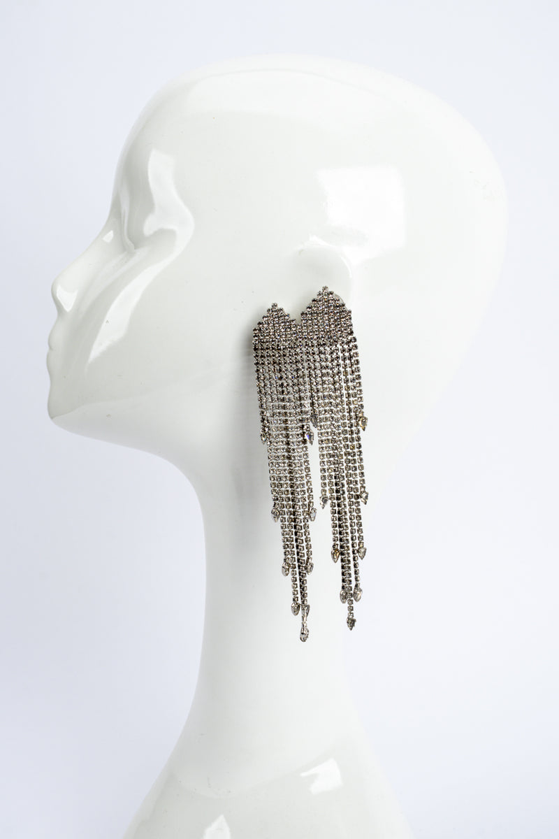 fringe rhinestone marquise drop earrings by Kirks Folly on mannequin @recessla