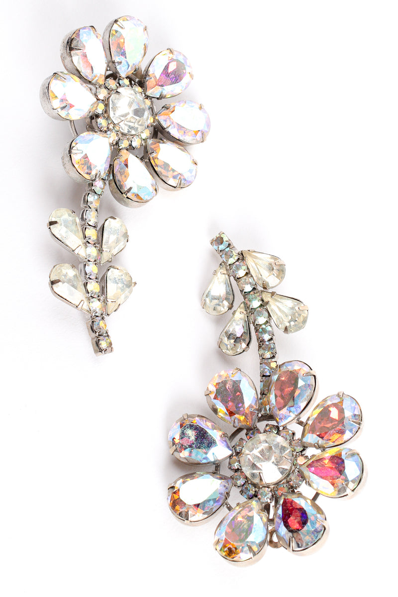 Iridescent Rhinestone Flower Clip Earrings