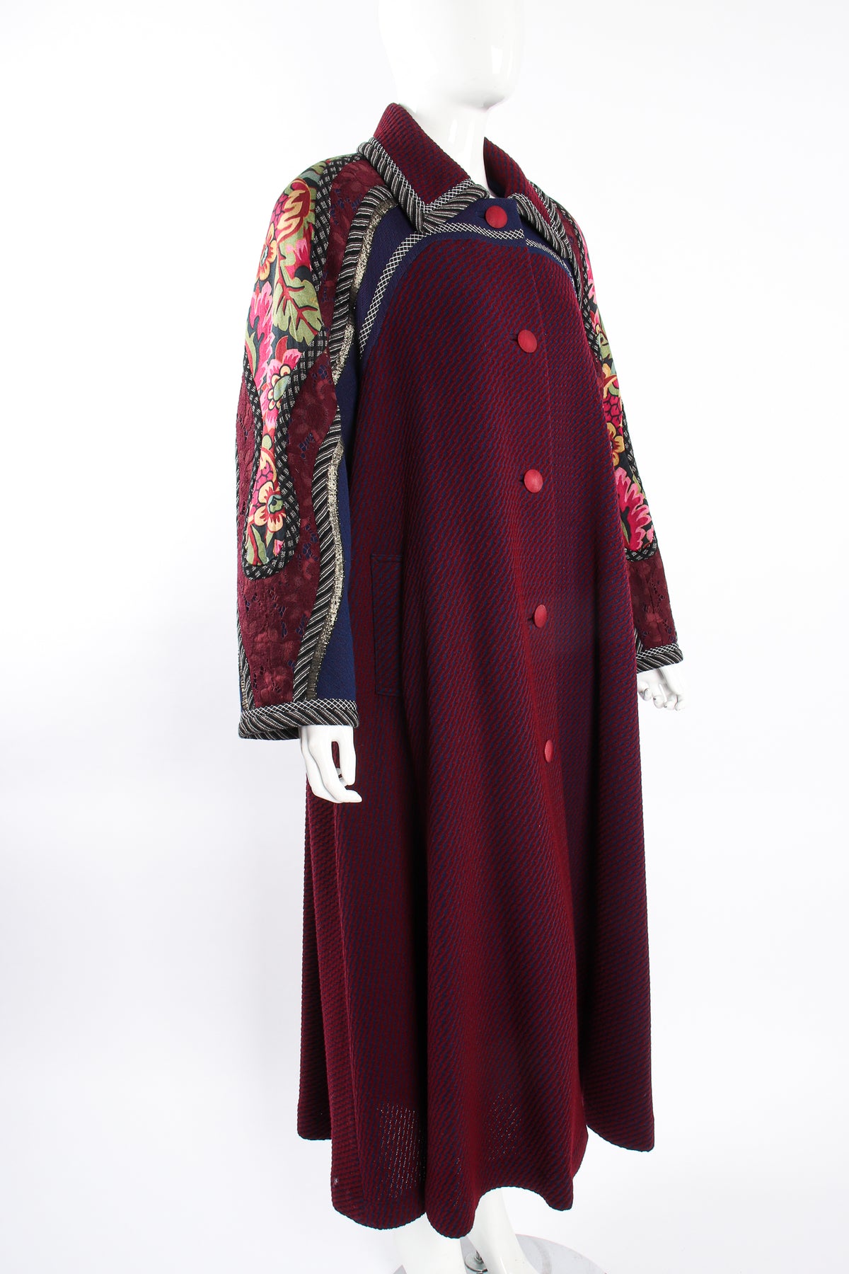 Vintage Koos Van Den Akker Textured Knit Swing Patchwork Yoke Coat