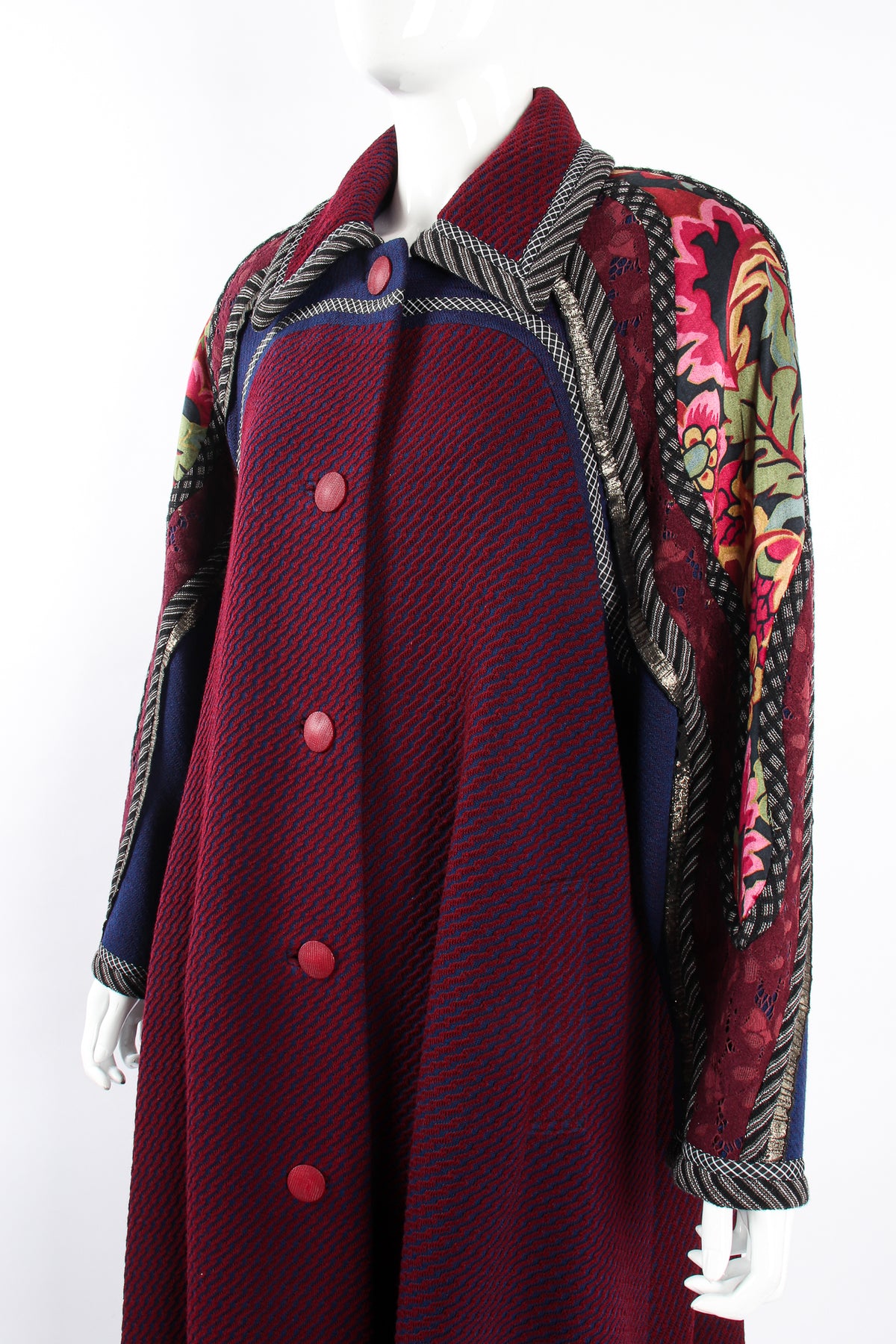 Vintage Koos Van Den Akker Textured Knit Swing Patchwork Yoke Coat
