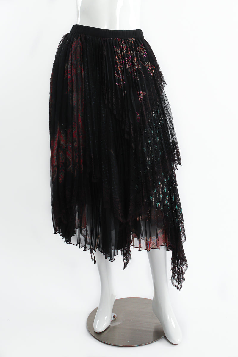 Vintage Koos Van Den Akker Layered Mesh Lace Pleated Skirt on Mannequin front at Recess Los Angeles