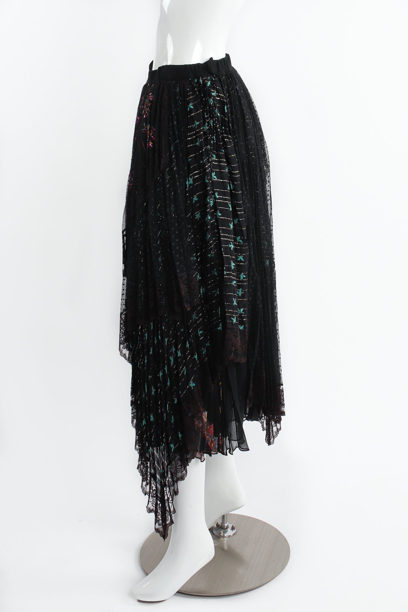 Vintage Koos Van Den Akker Layered Mesh Lace Pleated Skirt on Mannequin side at Recess Los Angeles
