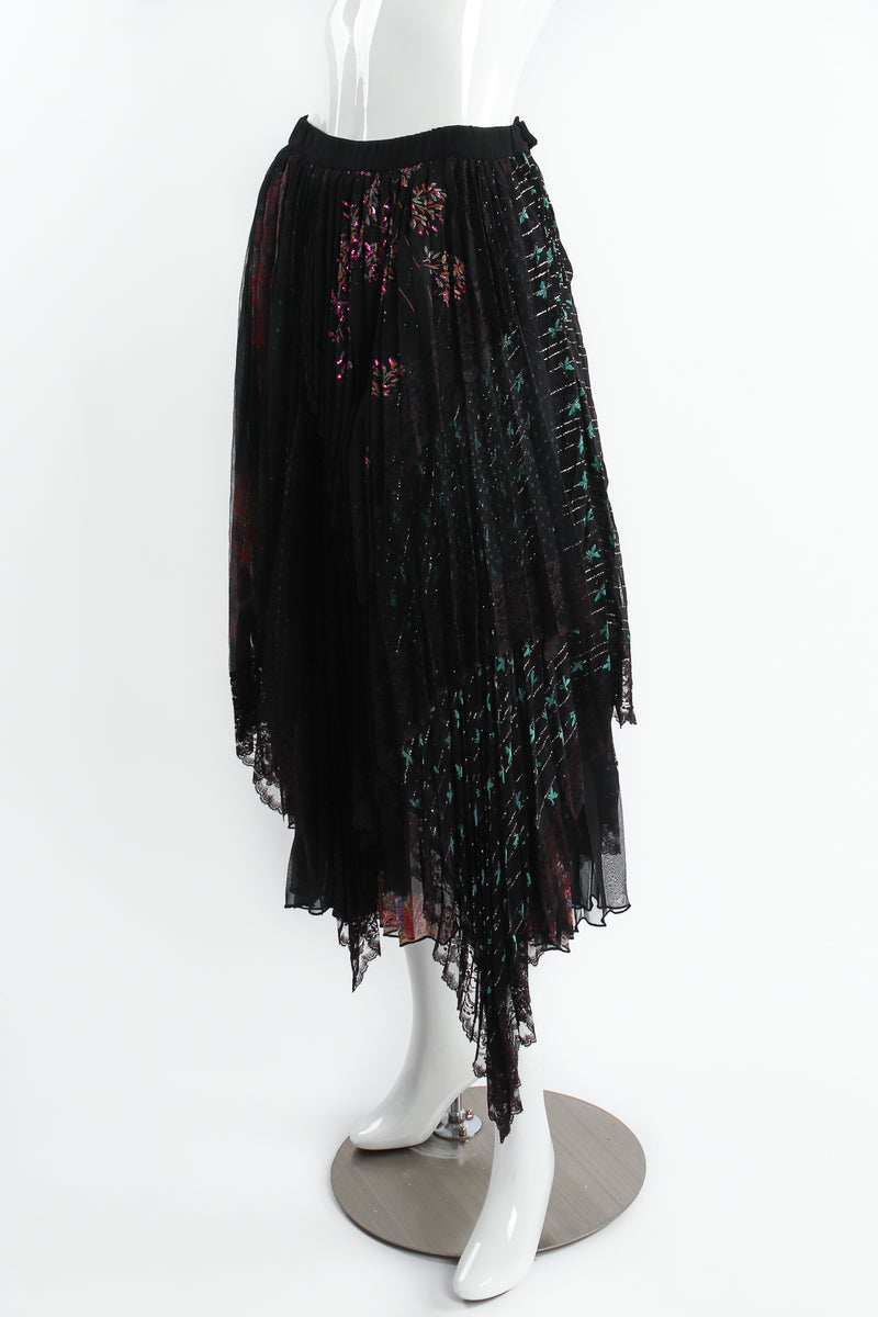 Vintage Koos Van Den Akker Layered Mesh Lace Pleated Skirt on Mannequin front at Recess Los Angeles
