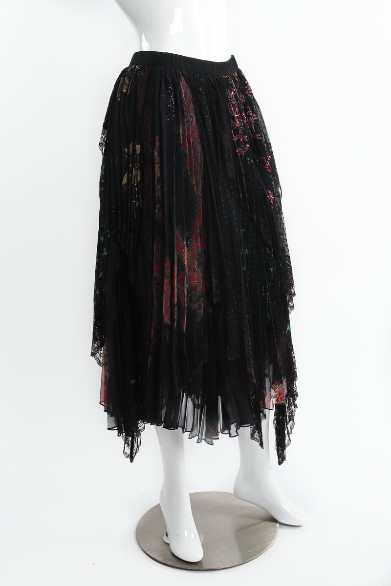 Vintage Koos Van Den Akker Layered Mesh Lace Pleated Skirt on Mannequin angle at Recess Los Angeles