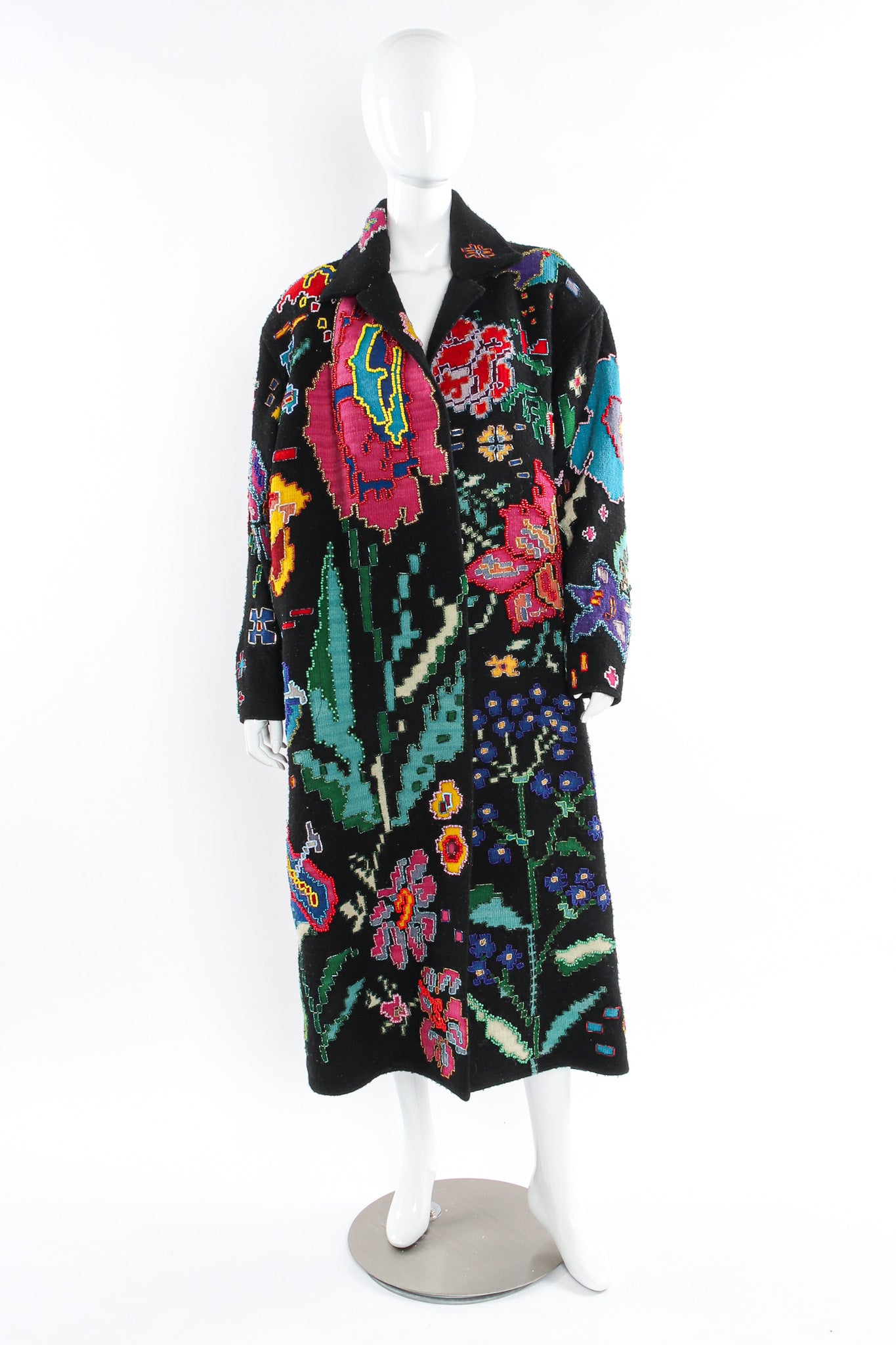 Vintage Krista Koeppe Floral Beaded Wool Overcoat mannequin front @ Recess LA