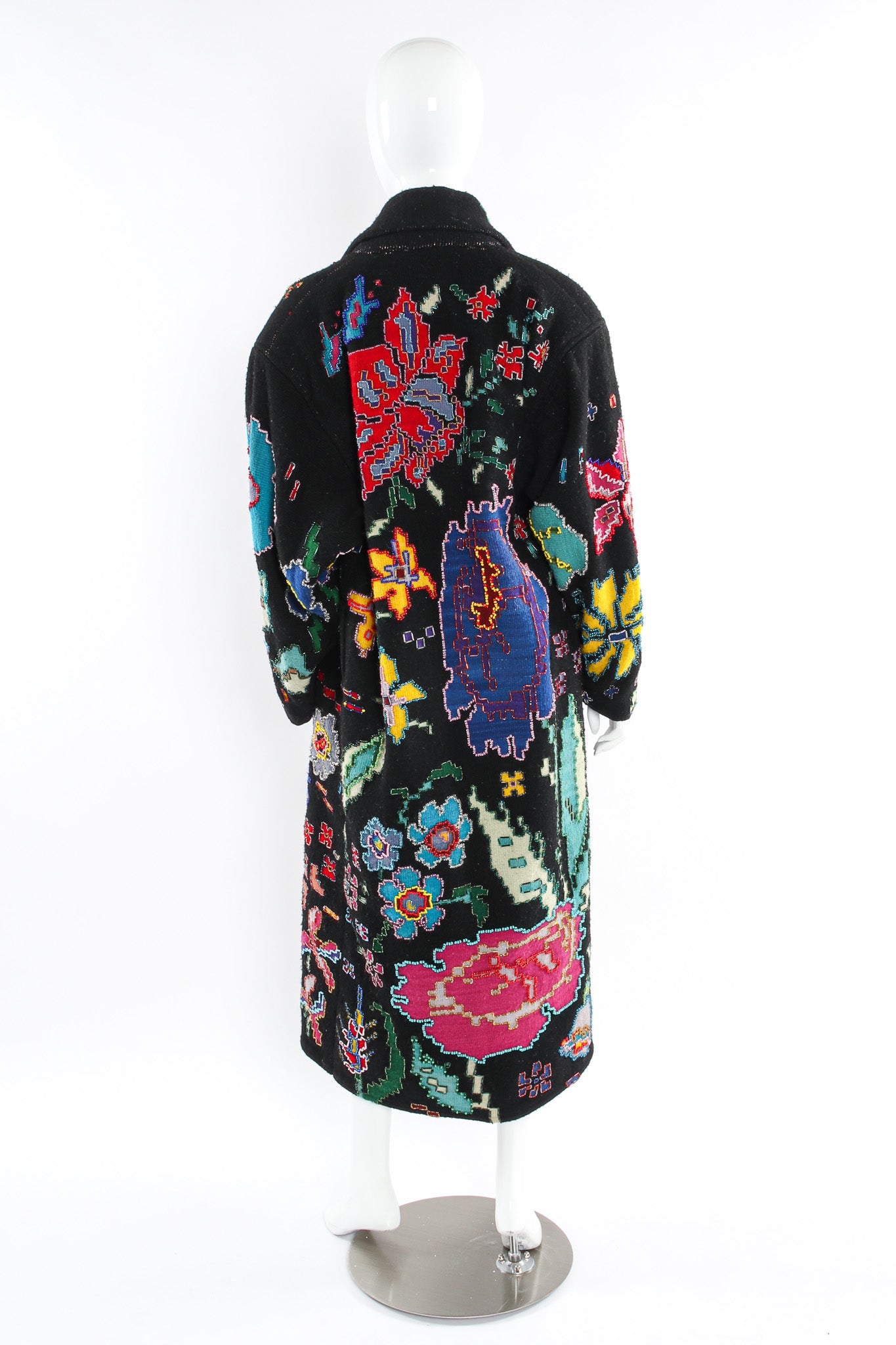 Vintage Krista Koeppe Floral Beaded Wool Overcoat mannequin back @ Recess LA