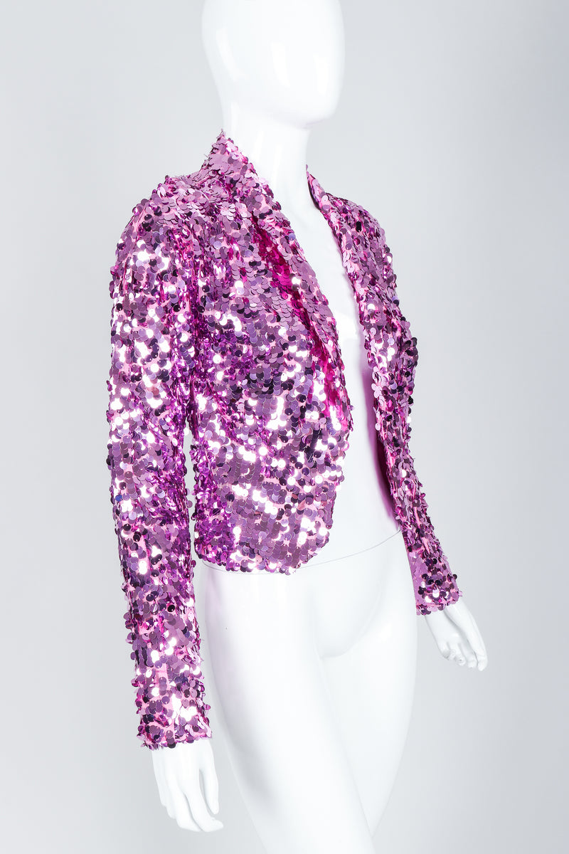 Vintage Krizia Top Shrunken Paillette Sequin Jacket on Mannequin, angled, at Recess
