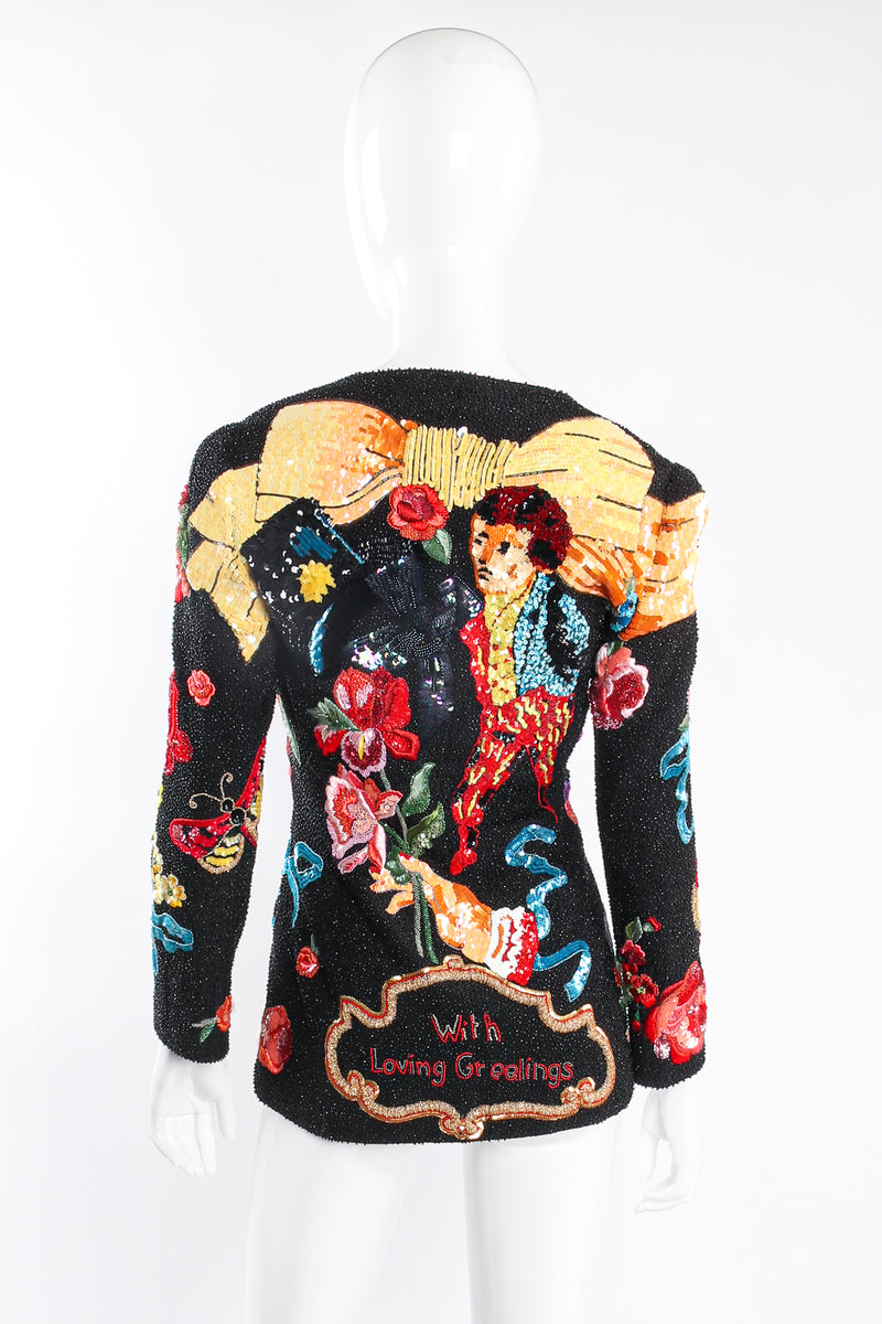 Vintage Krizia Floral Matador Beaded Jacket on Mannequin back at Recess Los Angeles
