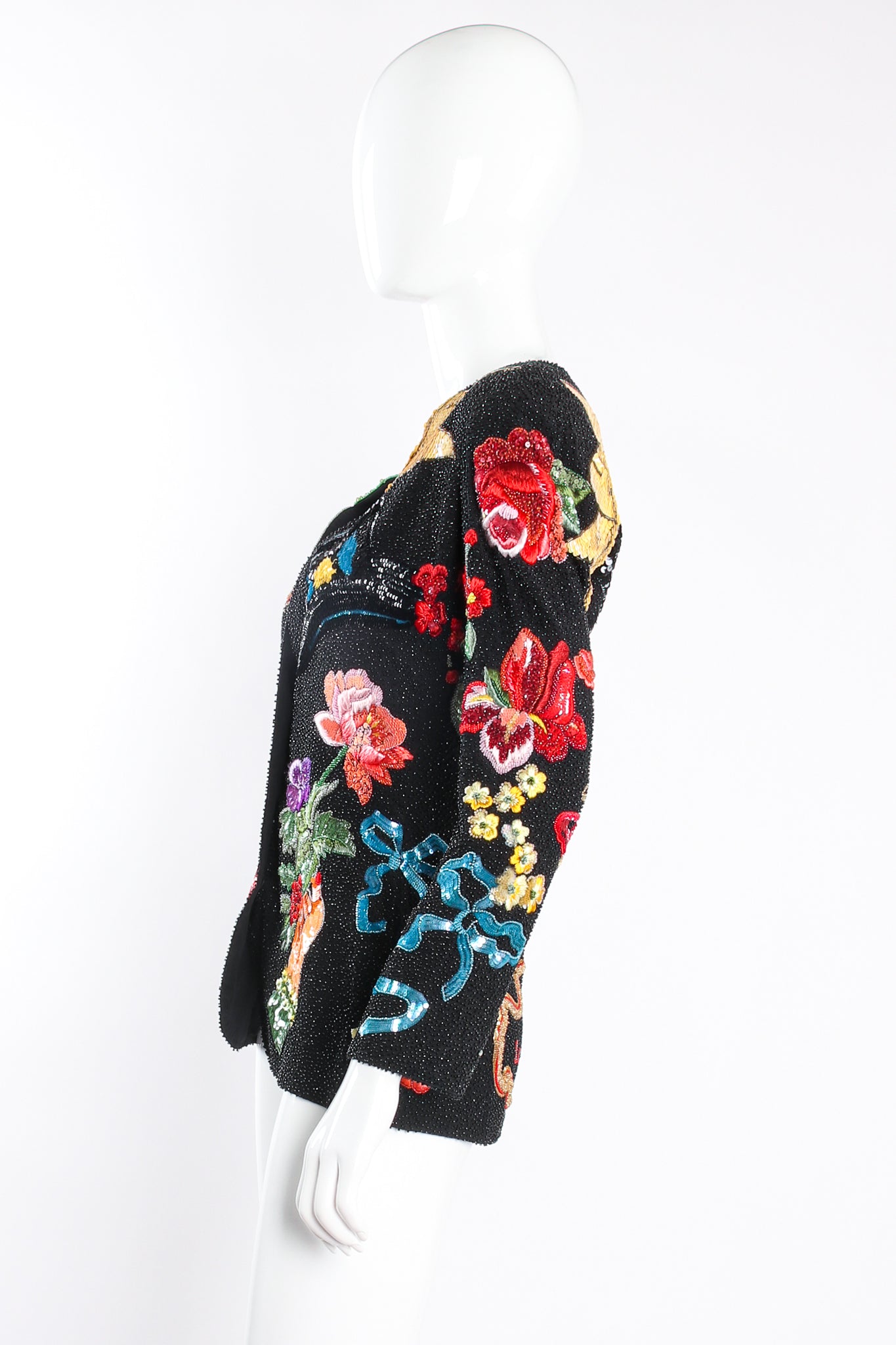Vintage Krizia Floral Matador Beaded Jacket on Mannequin side at Recess Los Angeles