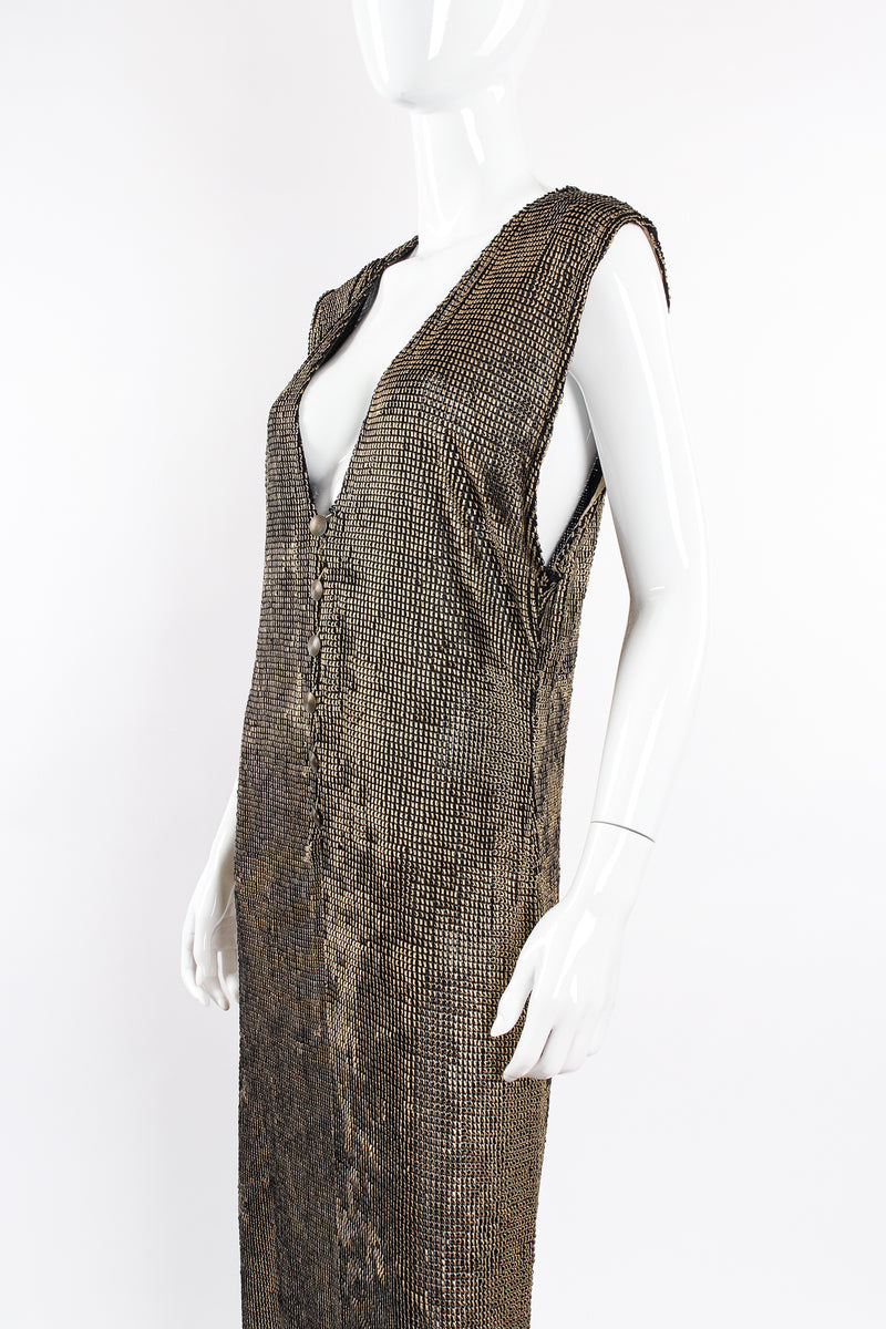 Vintage Krizia Liquid Metallic Painted Dress On Mannequin angle crop reverse at Recess LA