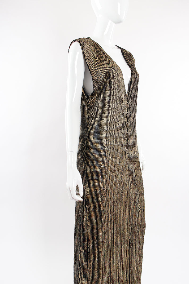 Vintage Krizia Liquid Metallic Painted Dress On Mannequin angle reverse at Recess LA