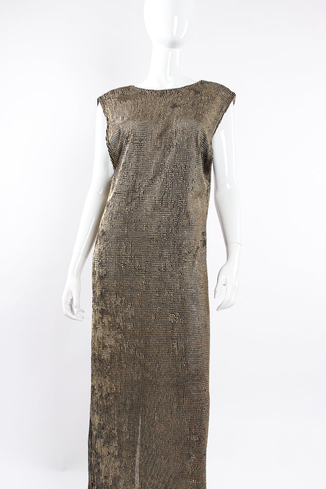 Vintage Krizia Reversible Liquid Metallic Painted Dress On Mannequin front at Recess Los Angeles