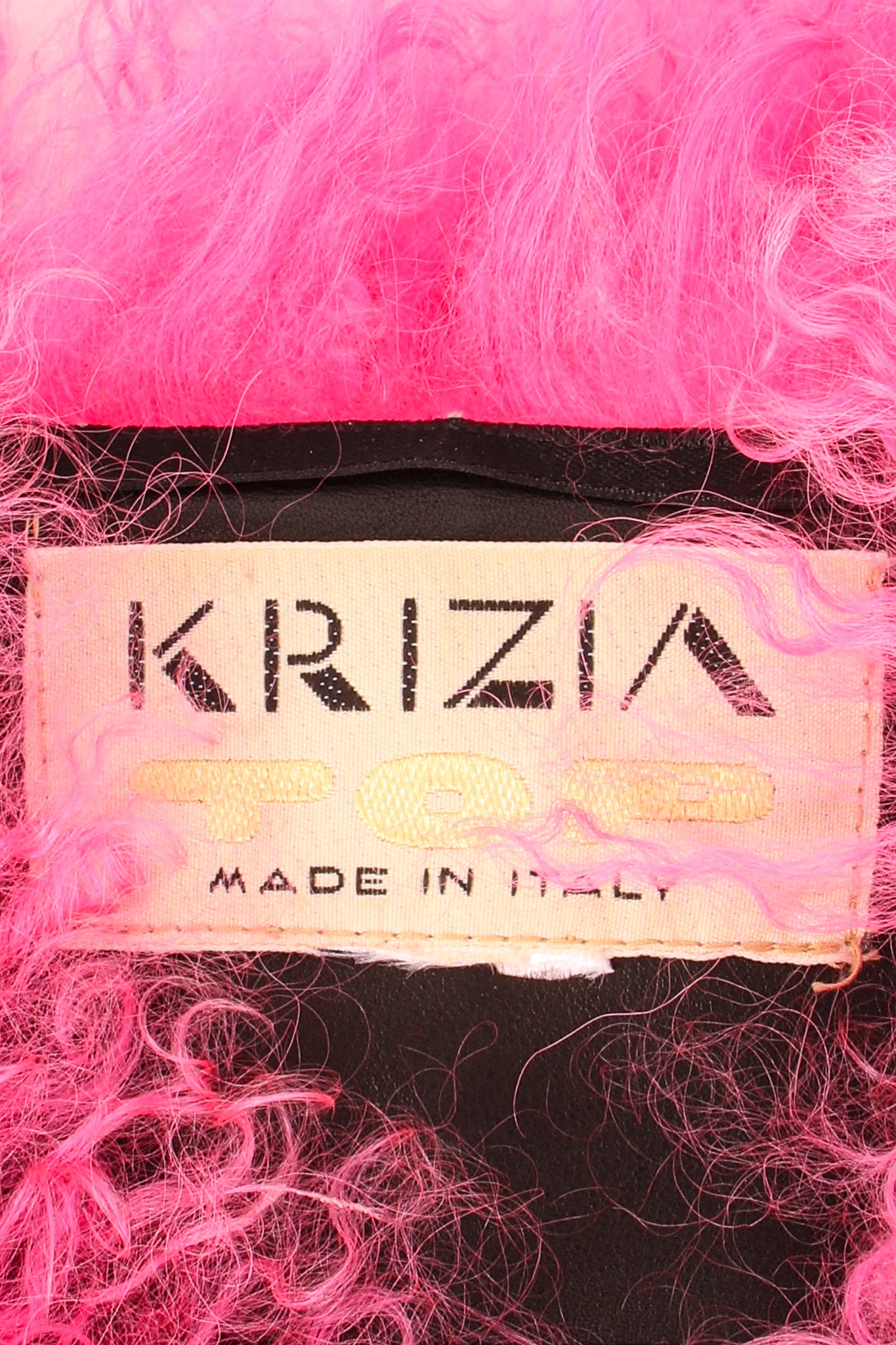 Vintage Krizia Hot pInk Slim Mongolian Fur Coat label at Recess Los Angeles