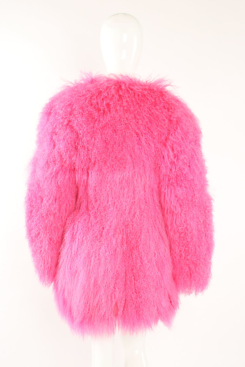 Vintage Krizia Hot pInk Slim Mongolian Fur Coat on Mannequin back at Recess Los Angeles