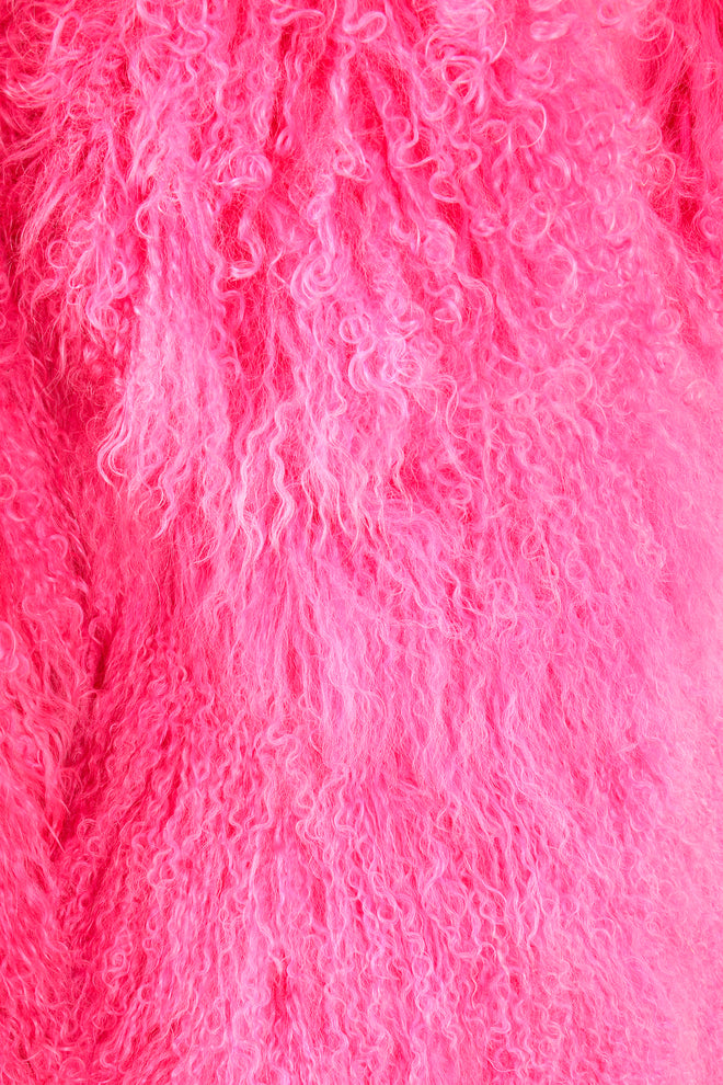 Vintage Krizia Hot pInk Slim Mongolian Fur Coat fur detail at Recess Los Angeles