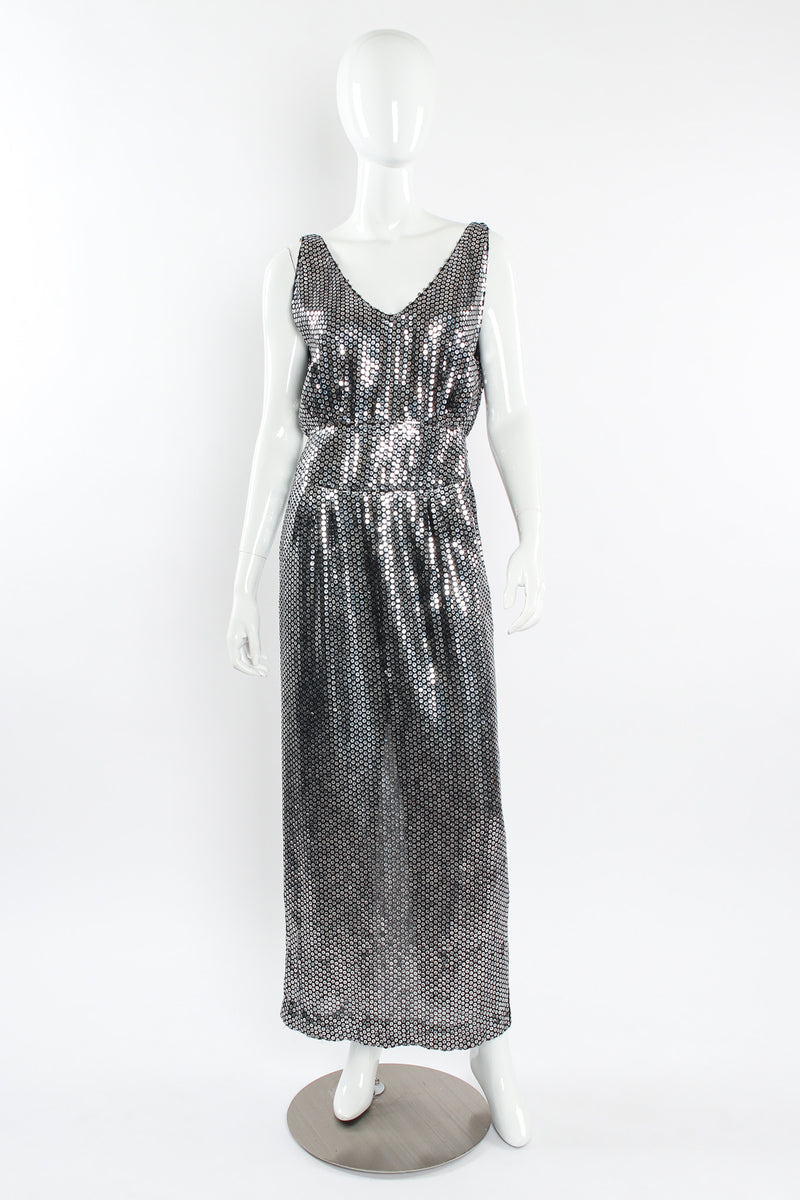 Vintage Krizia Metallic Sequin Silk Dress mannequin front @ Recess LA