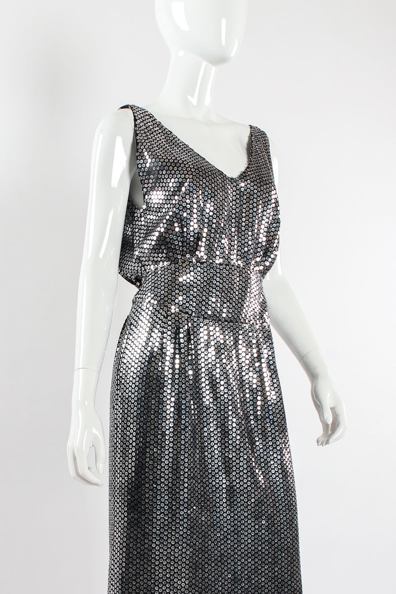 Vintage Krizia Metallic Sequin Silk Dress mannequin close angle @ Recess LA