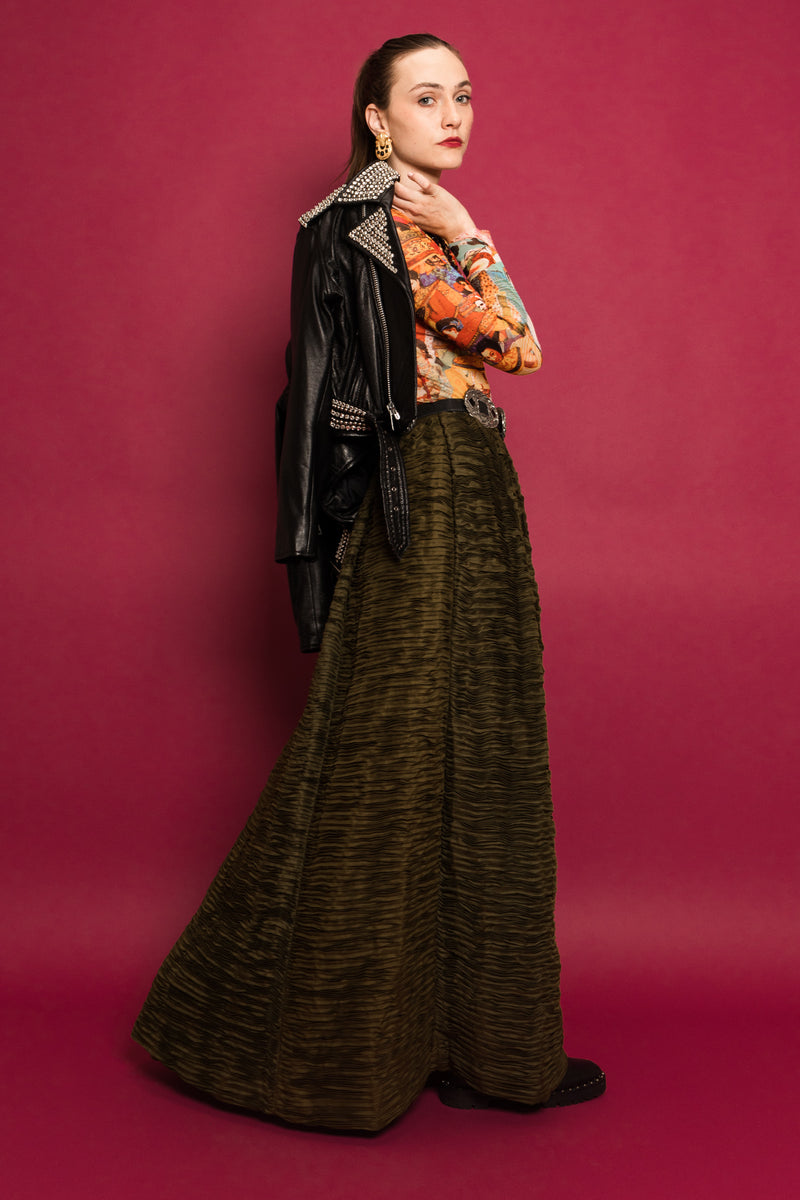 Vintage Sybil Connolly Hand Pleated Linen Skirt on Model @ Recess LA