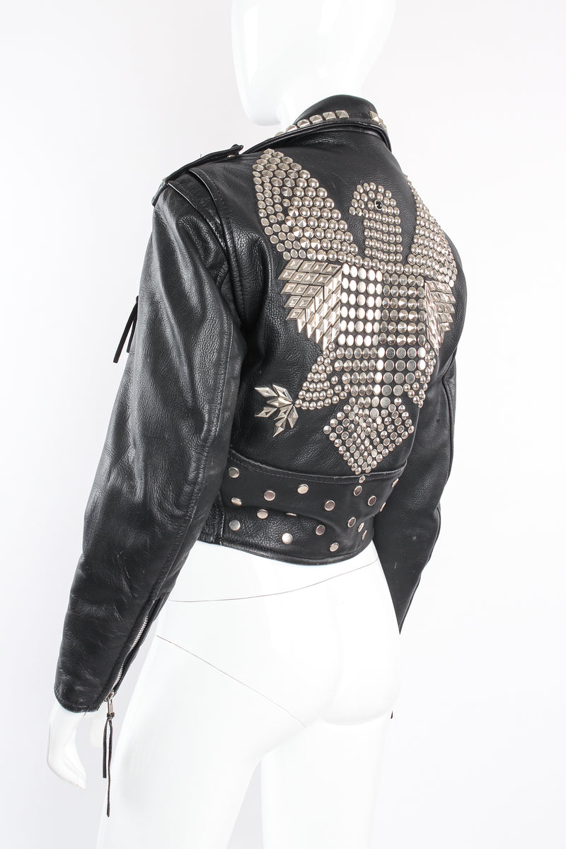 Vintage L.A. Roxx Eagle Studded Leather Biker Jacket on mannequin back angle at Recess Los Angeles