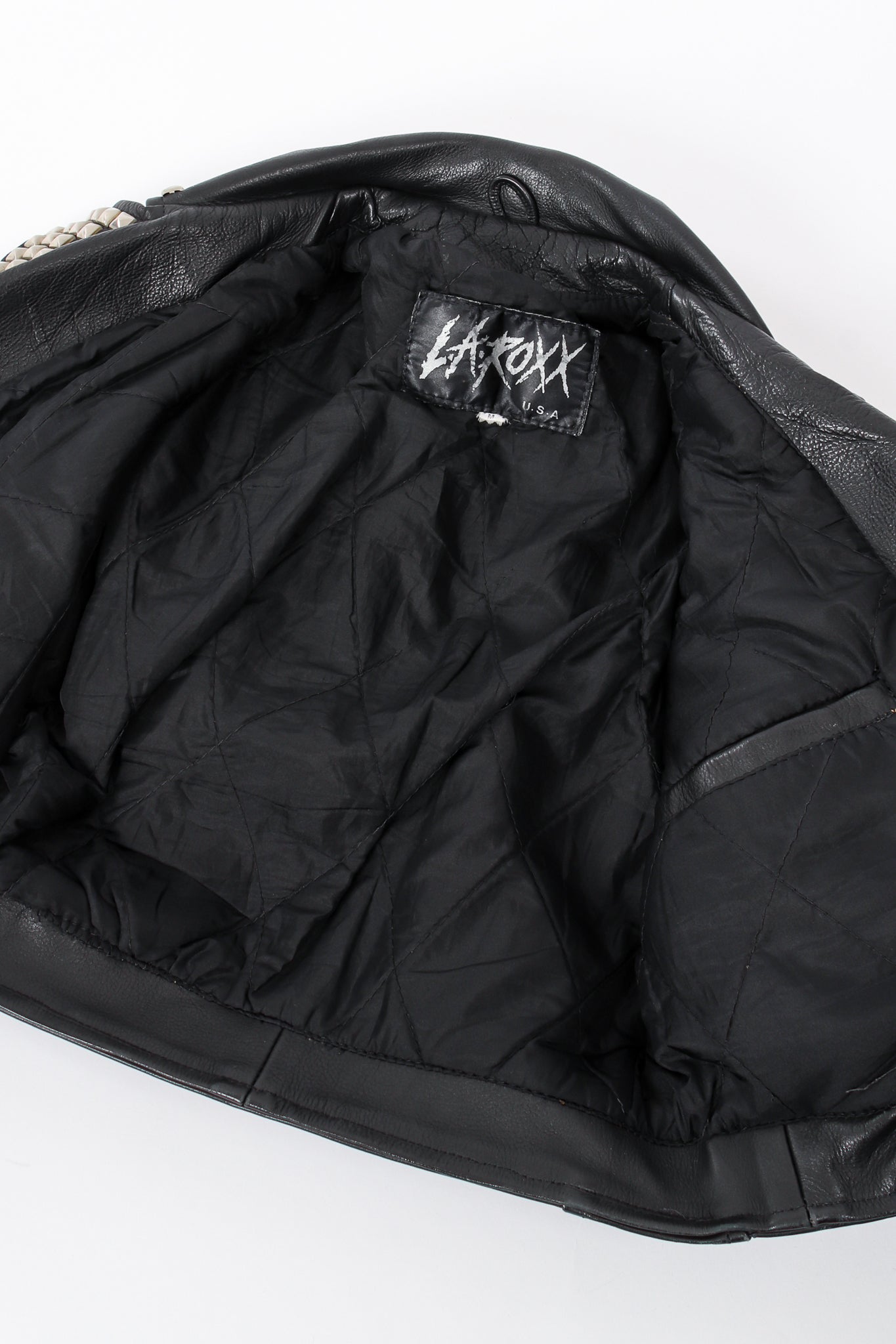Vintage L.A. Roxx Eagle Studded Leather Biker Jacket lining at Recess Los Angeles