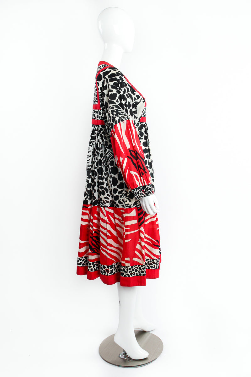 Vintage I.Magnin Mixed Animal Print Cotton Peasant Dress on Mannequin side at Recess Los Angeles