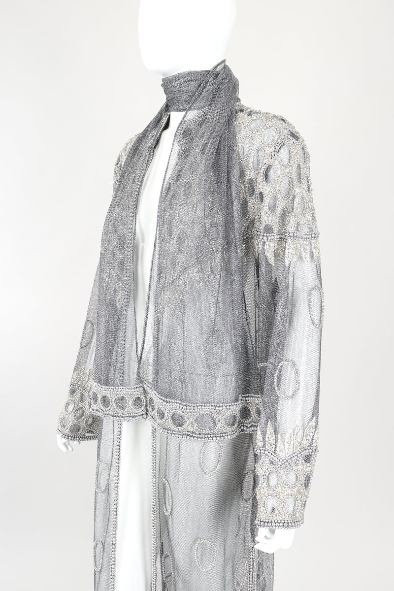 Recess Designer Consignment Vintage L'Affaire Gunmetal Sheer Beaded Duster Robe Jacket Los Angeles Resale
