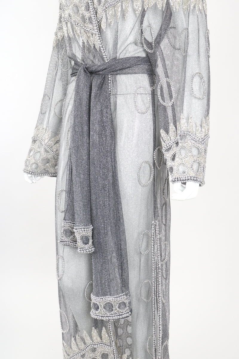 Recess Designer Consignment Vintage L'Affaire Gunmetal Sheer Beaded Duster Robe Jacket Los Angeles Resale