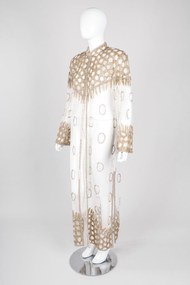 Recess Los Angeles Vintage L'Affaire Sheer Gold Beaded Bridal Kimono Duster Robe