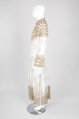 Recess Los Angeles Vintage L'Affaire Sheer Gold Beaded Bridal Kimono Duster Robe