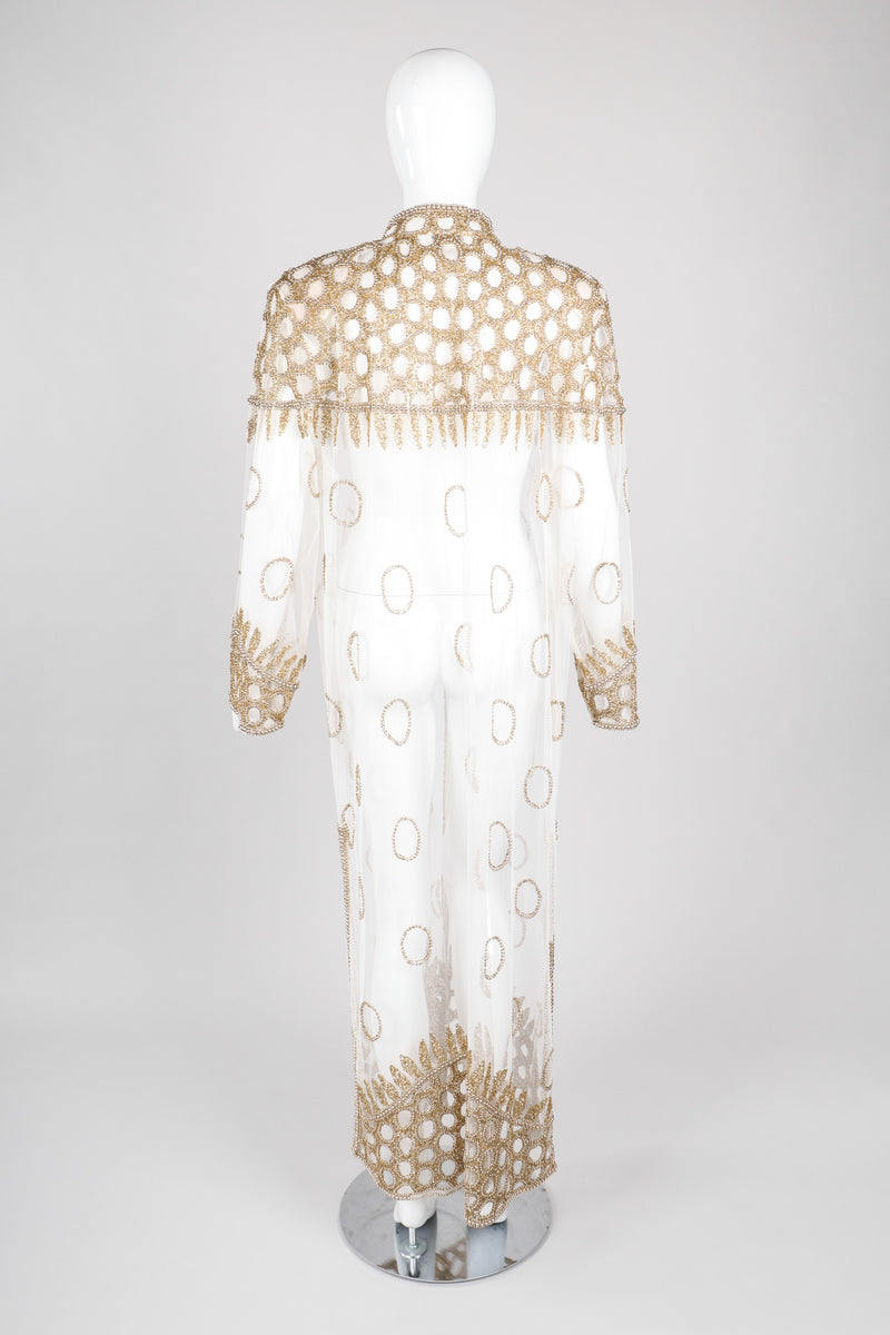 Recess Los Angeles Vintage L'Affaire Sheer Gold Beaded Bridal Kimono Duster Robe