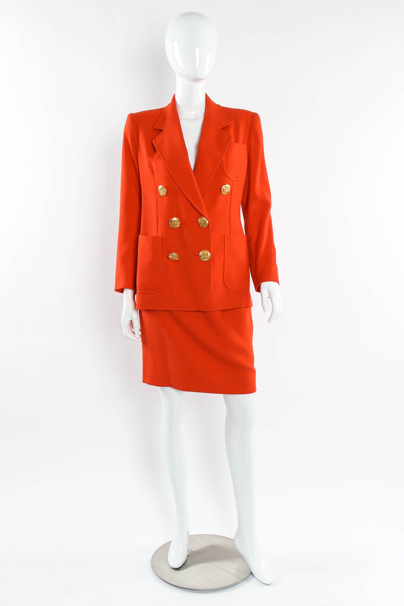Vintage Christian Lacroix Geo Woven Blazer & Skirt Suit Set mannequin front @ Recess Los Angeles