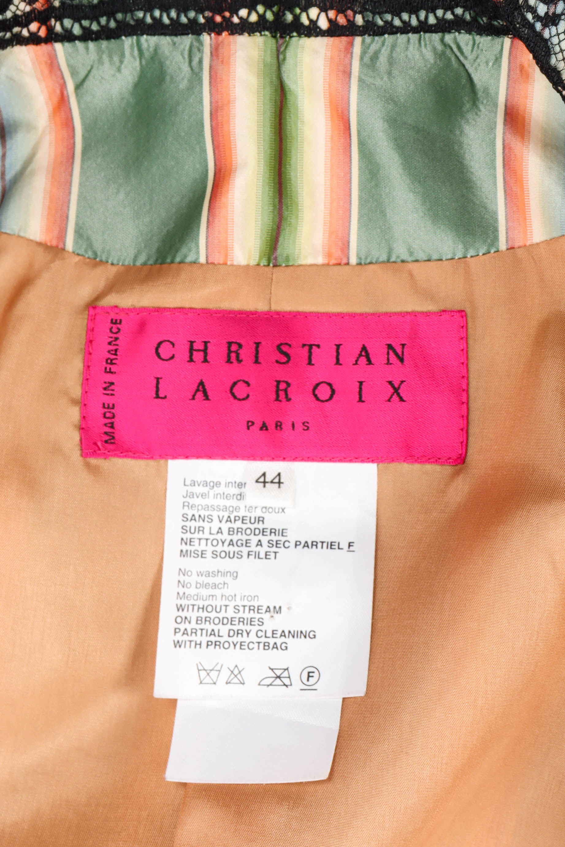 Vintage Christian Lacroix Lace Brocade Jacket tag @ Recess Los Angeles