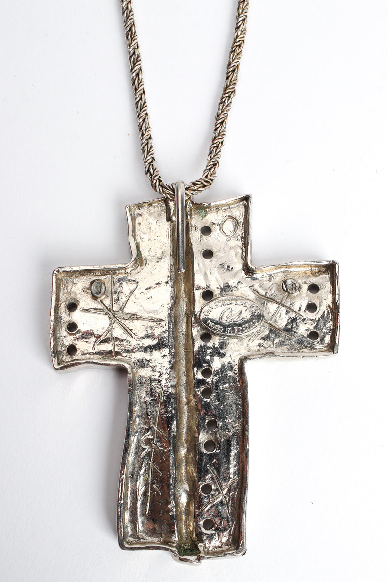 Vintage Christian Lacroix Brutalist Geo Cross Necklace pendant hook w/ necklace @ Recess LA