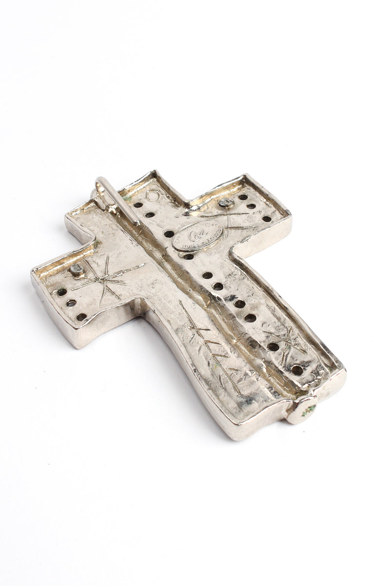 Vintage Christian Lacroix Brutalist Geo Cross Necklace discolored pendant base @ Recess LA