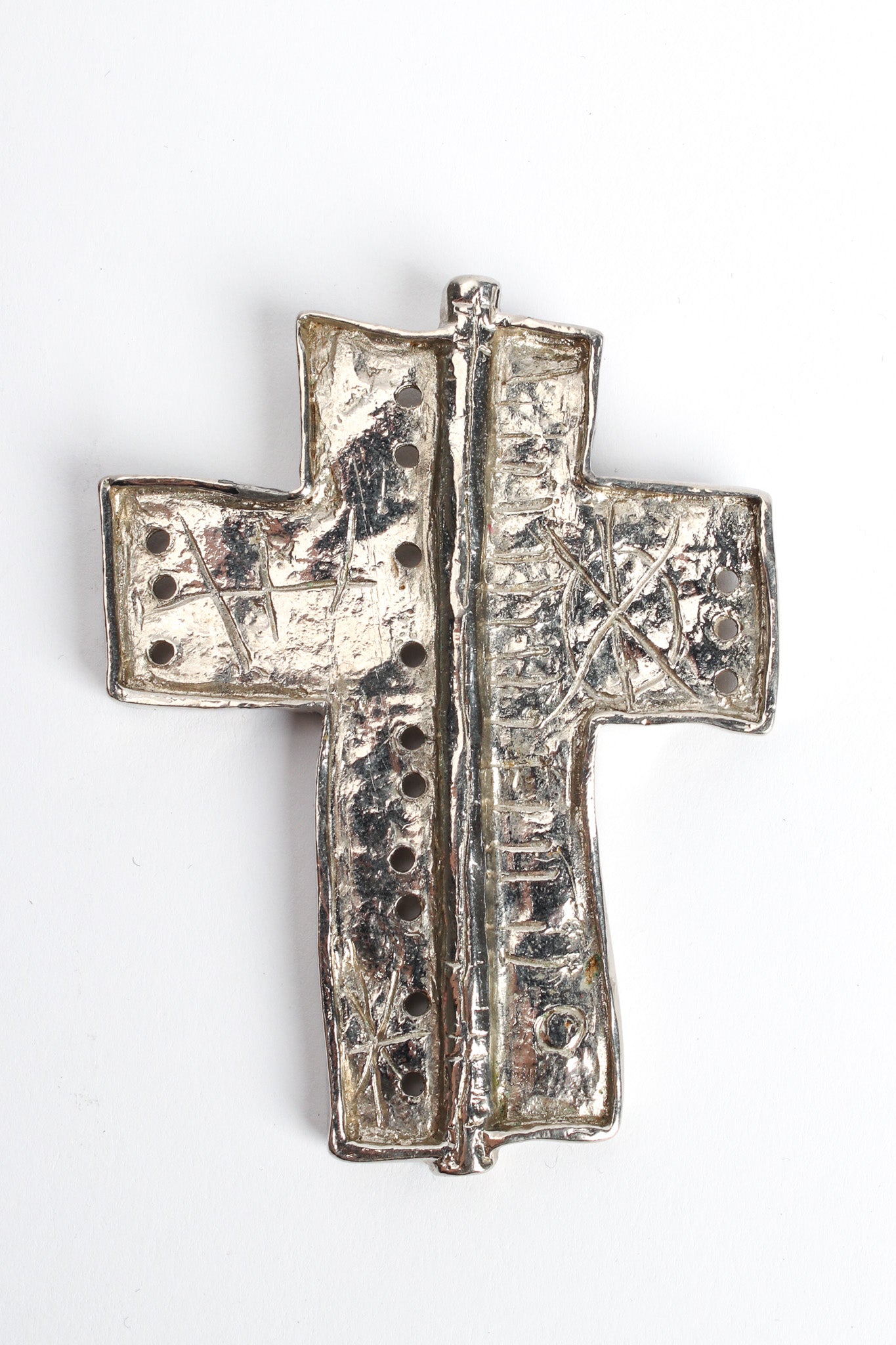Vintage Christian Lacroix Brutalist Geo Cross Necklace pendant only close up @ Recess LA