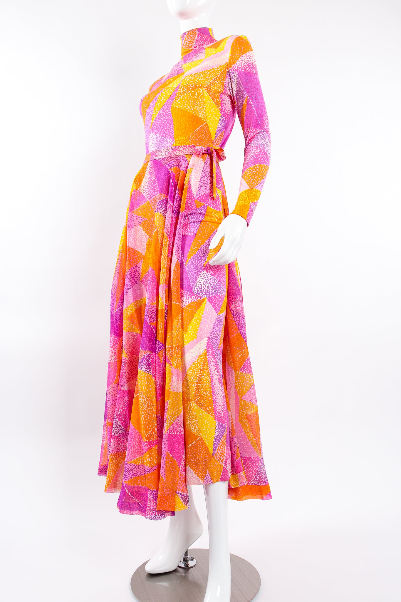 Vintage La Mendola Geometric Silk Jersey Dress & Overskirt on Mannequin front angle @ Recess LA