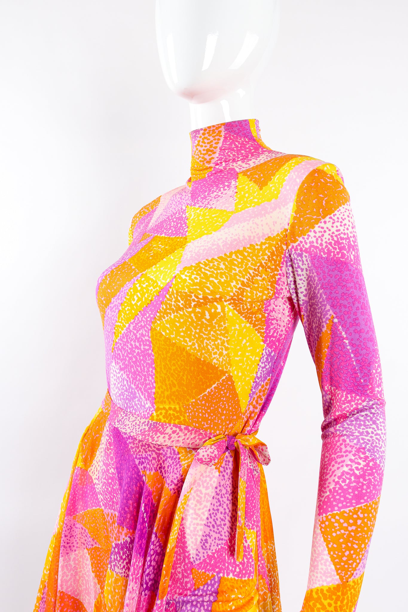 Vintage La Mendola Geometric Silk Jersey Dress & Overskirt on Mannequin front crop @ Recess LA