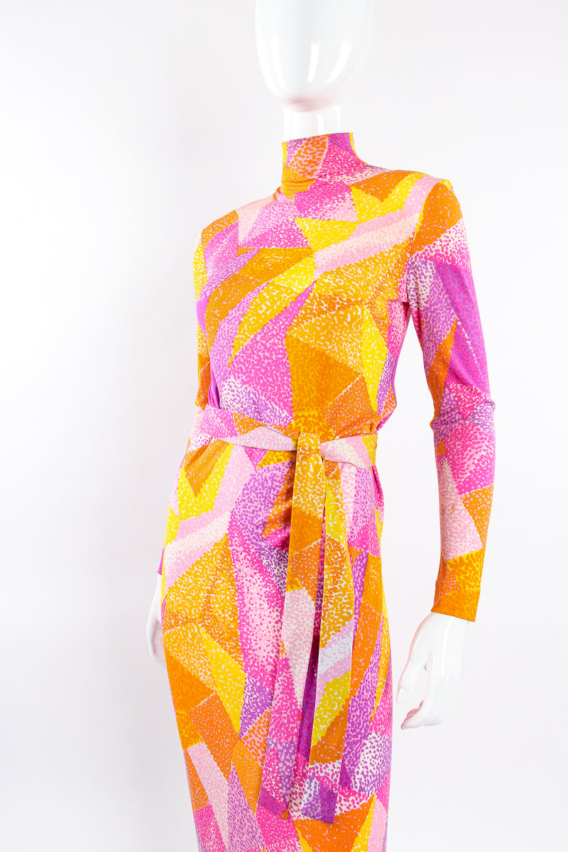 Vintage La Mendola Geometric Silk Jersey Dress belted on Mannequin front crop @ Recess LA