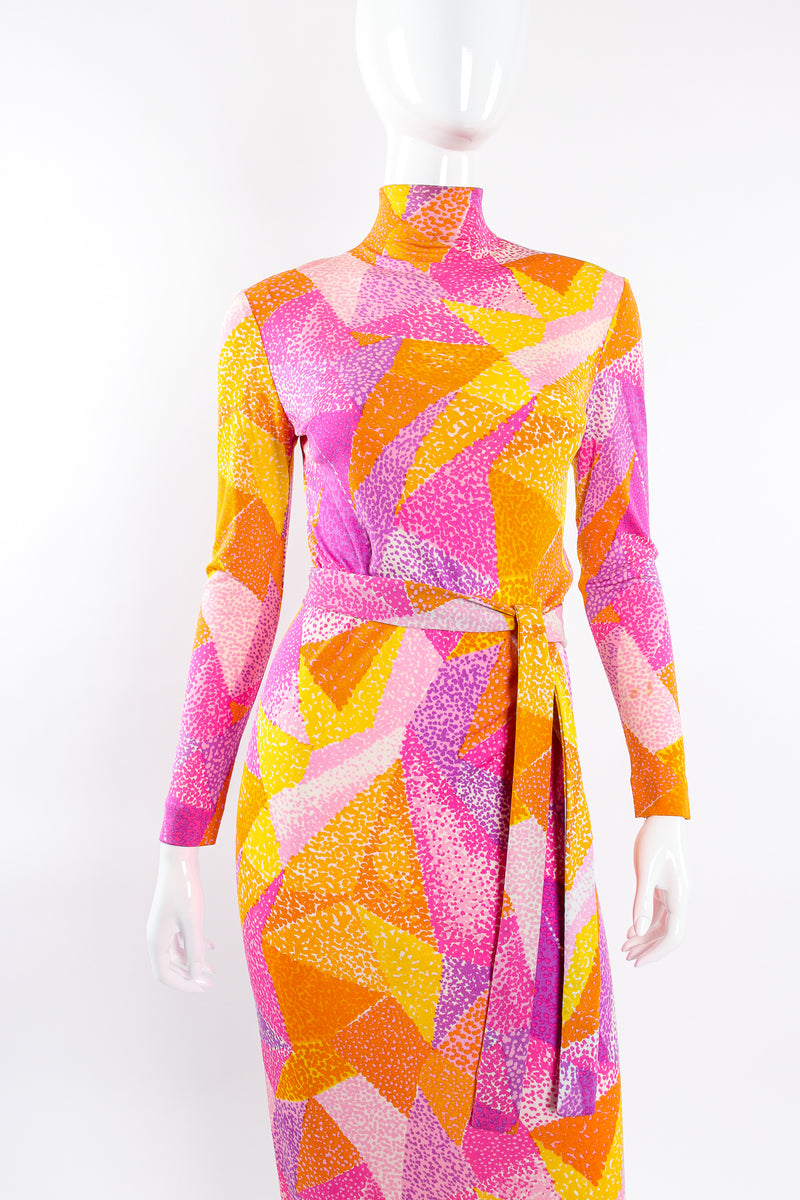 Vintage La Mendola Geometric Print Silk Jersey Dress & Overskirt