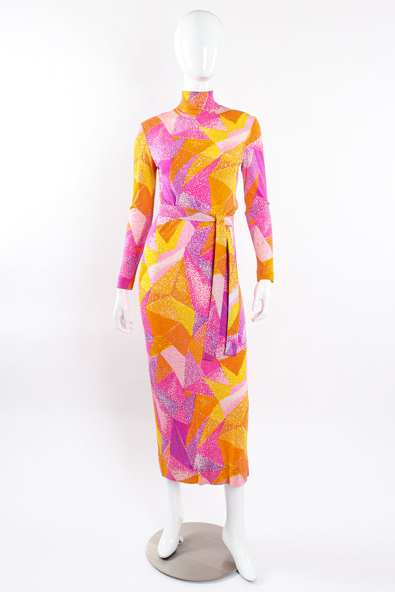 Vintage La Mendola Geometric Silk Jersey Dress belted on Mannequin front @ Recess LA