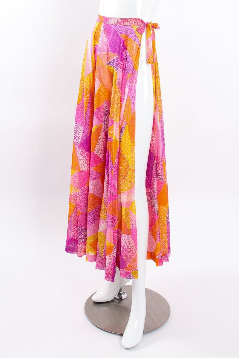 Vintage La Mendola Geometric Silk Jersey Dress, overskirt on mannequin front angle @ Recess LA