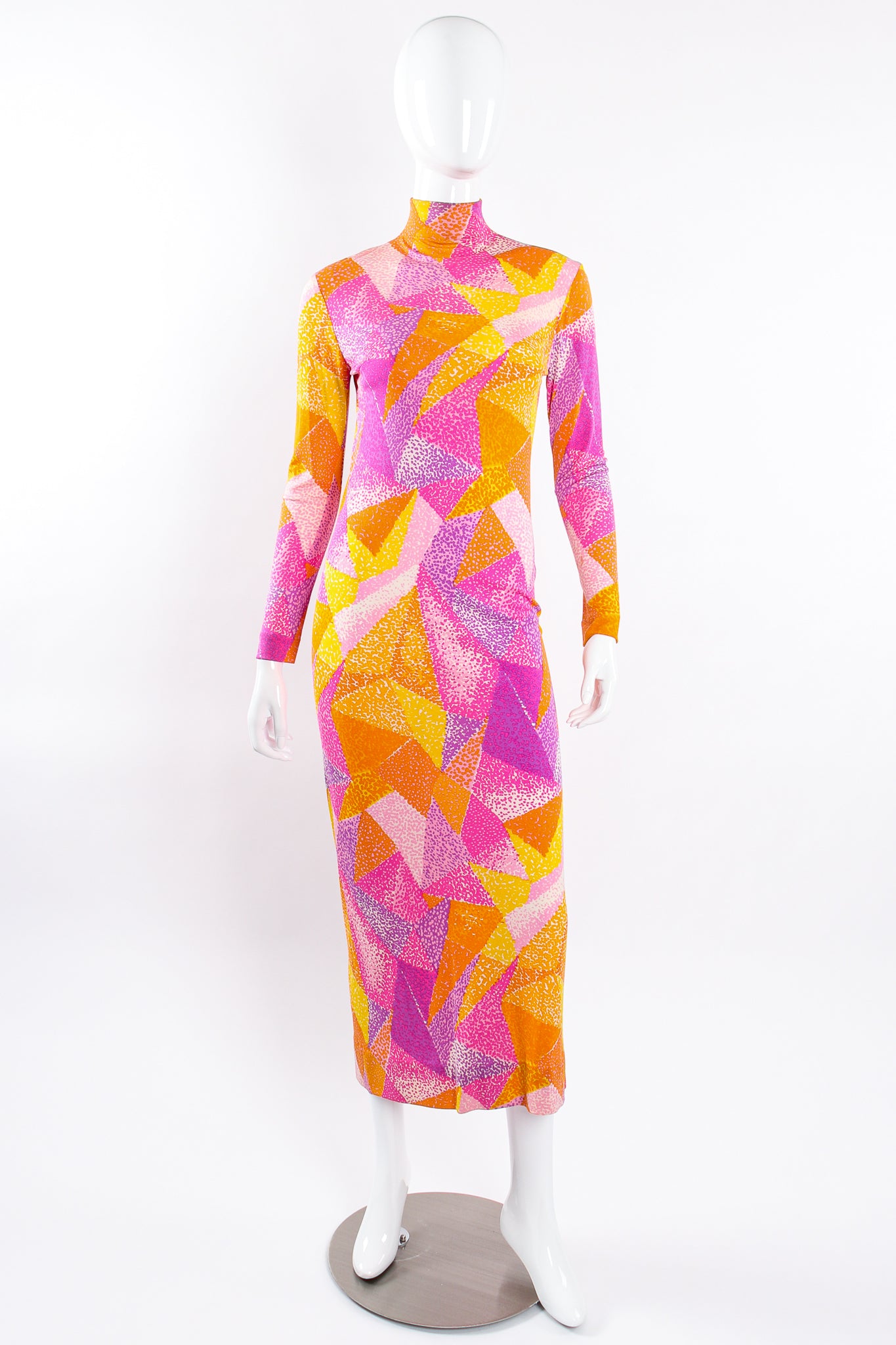 Vintage La Mendola Geometric Silk Jersey Dress on Mannequin front @ Recess LA