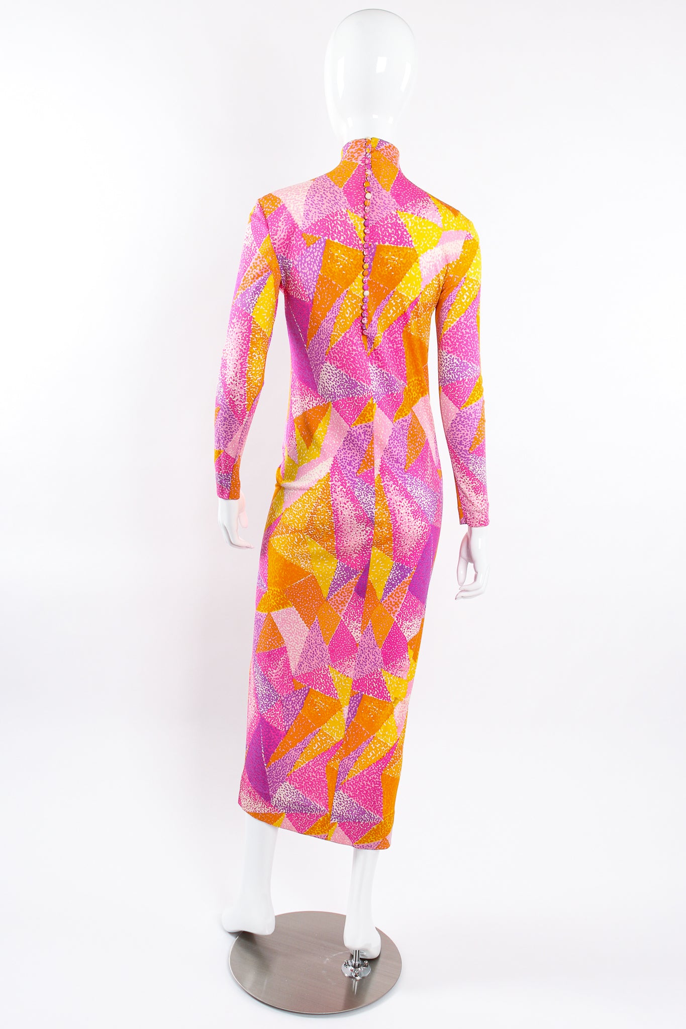 Vintage La Mendola Geometric Silk Jersey Dress belted on Mannequin back @ Recess LA