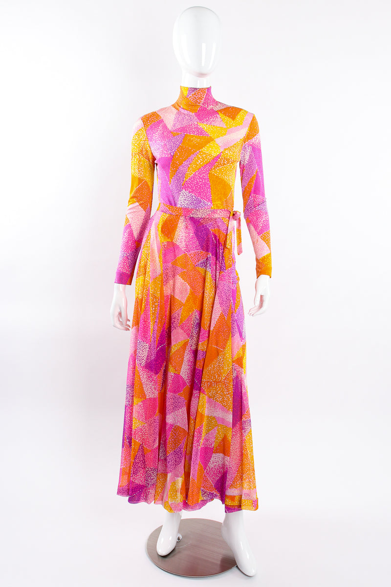 Vintage La Mendola Geometric Silk Jersey Dress & Overskirt on Mannequin front @ Recess LA