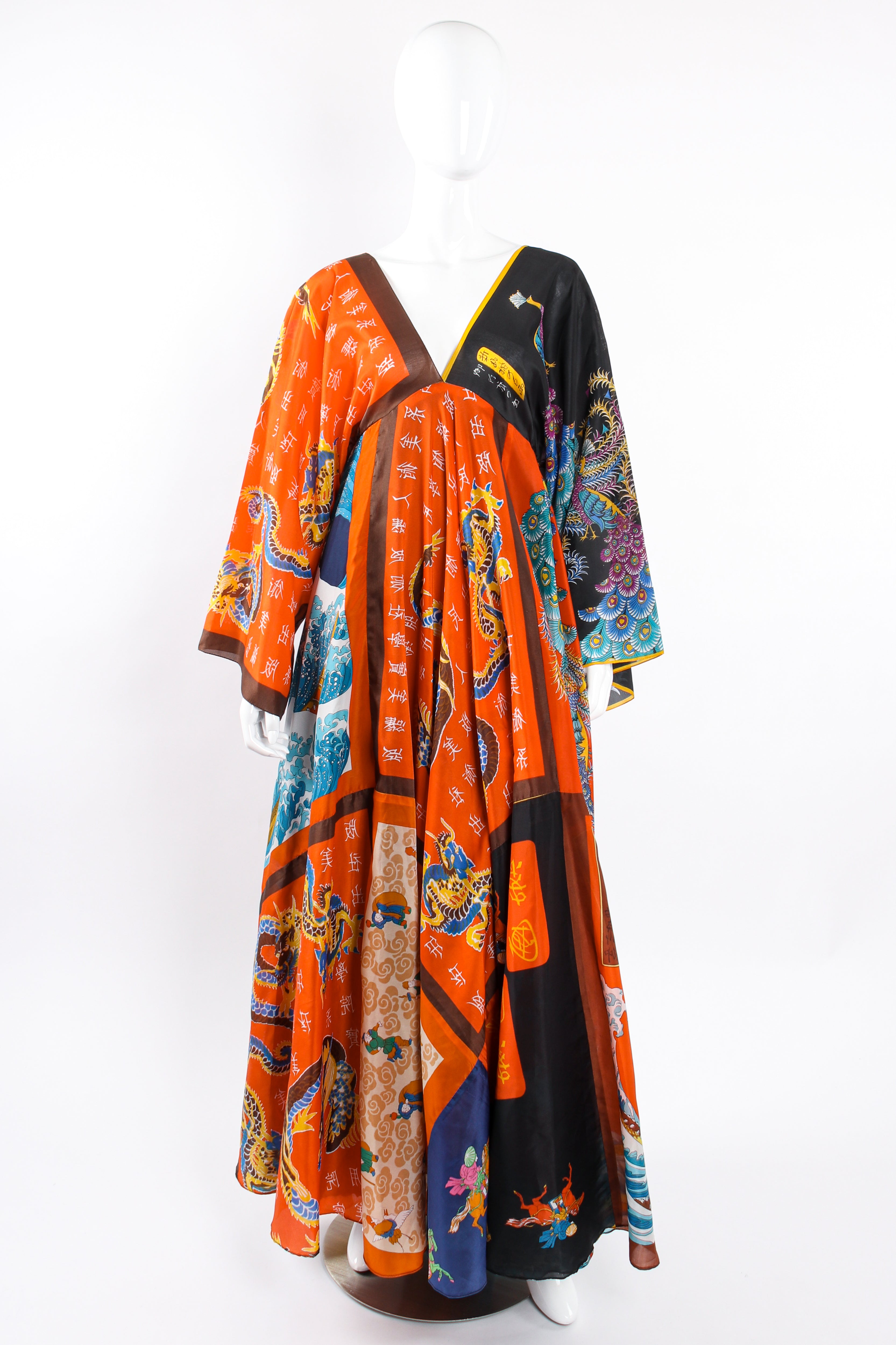  Vintage La Vetta Beverly Hills Patchwork Scarf Dress on Mannequin front at Recess Los Angeles